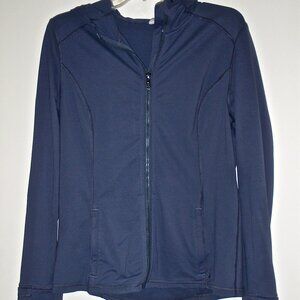 CRZ YOGA WOMEN'S HOODED ZIPPERED DENIM BLUE STRETCH JACKET SIZE XL